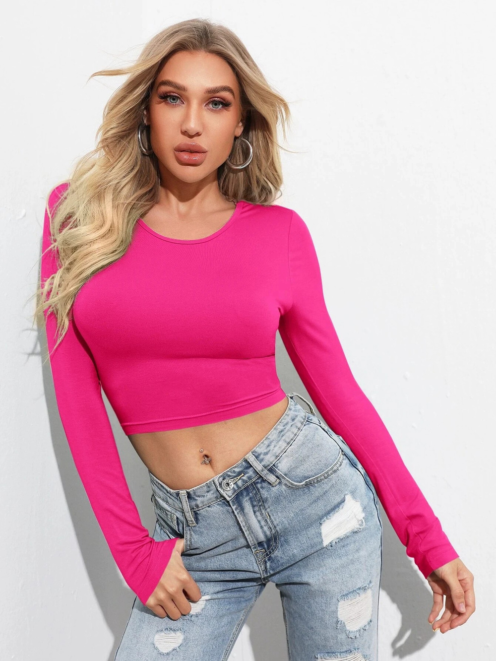 ZARA Fall Winter Trendy Versatile Slim High Stretch Cropped Long Sleeve Tee